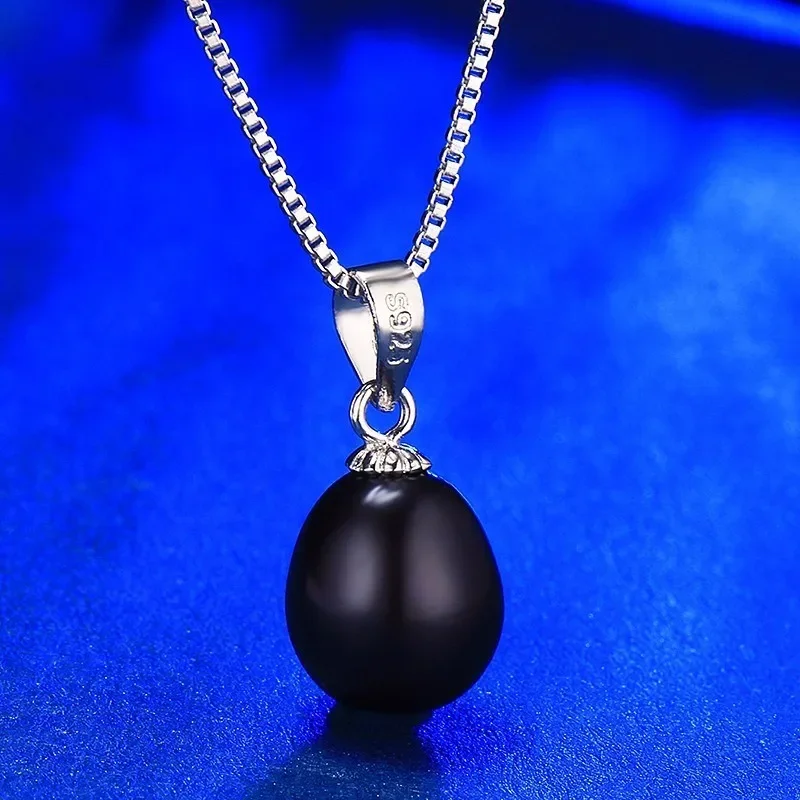 Pendant Necklace Silver Pendant for women 8-9mm Water Drop Natural Freshwater Pearl 925 Sterling Silver