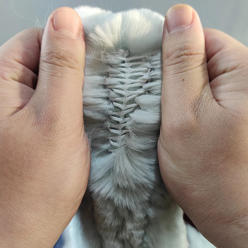 New Lady Real Fur Fingerless Gloves Handmade Knit Fur Mitten Winter Warm Women 100% Real Genuine Knitted Rex Rabbit Mittens