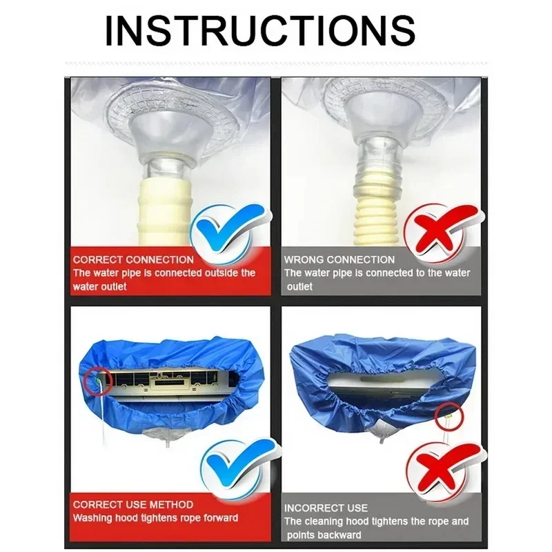 Air Conditioning Cover 95/130cm 37.4/51inch Full Set Cleaner Tools with Water Pipe Conditioner Waterproof Cleaning Cover