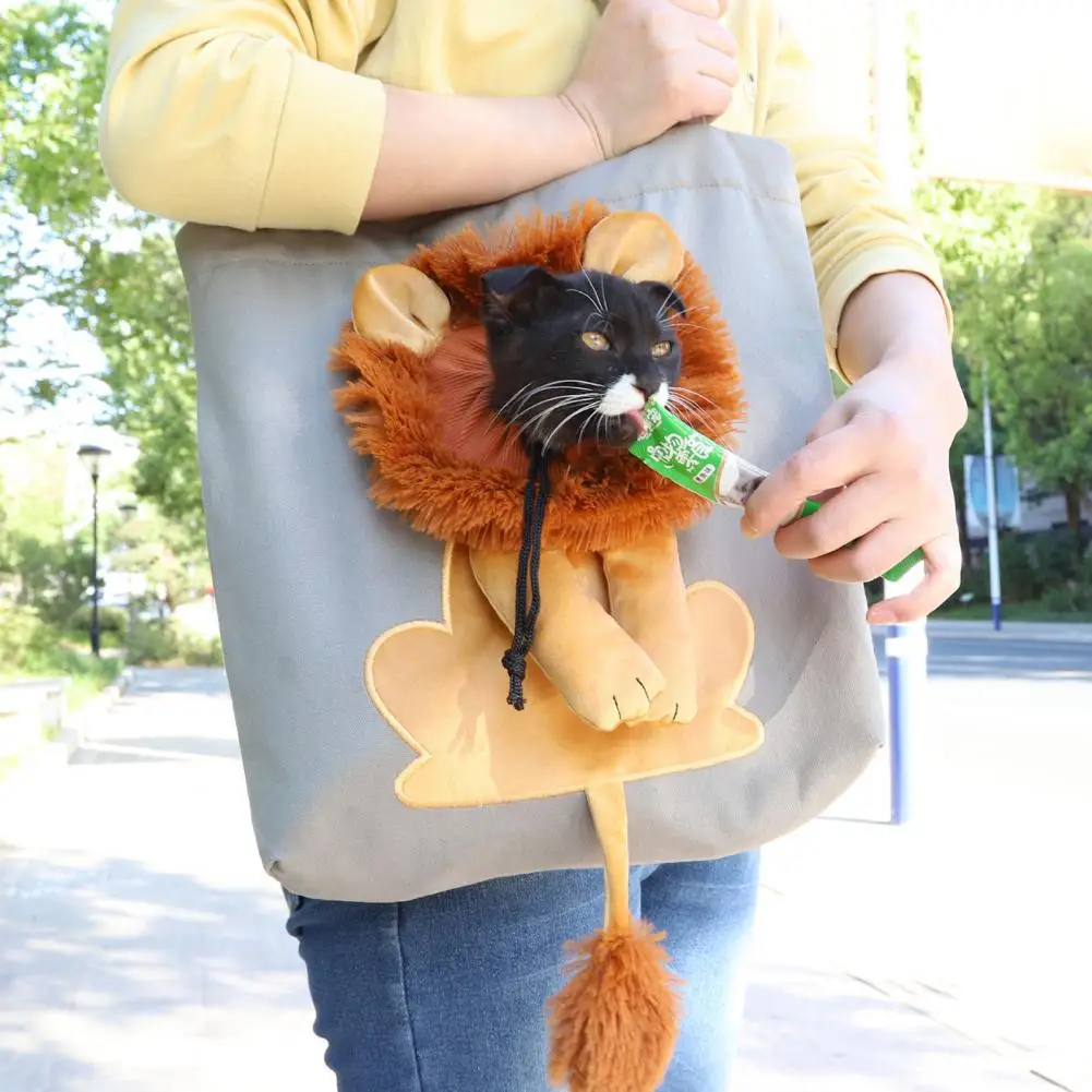 Lion-Shaped Pet Carrier Canvas Shoulder Bag for Small Animal Portable Outdoor Travel Comfortable Dog Carrying