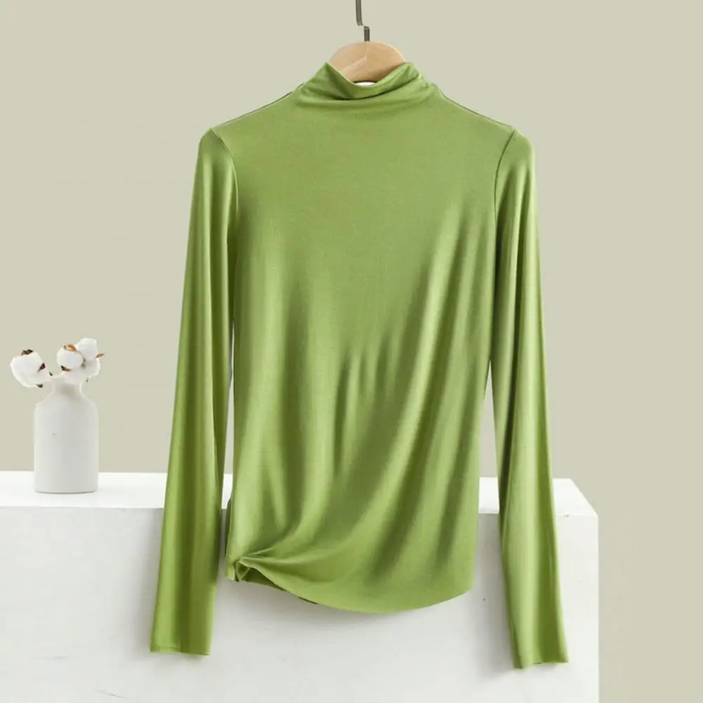 

Solid Color Long Sleeve Top Elastic Skinny Soft Warm Solid Color Pullover Women's Half-high Collar Long Sleeve Inner Wear Blouse