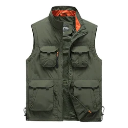Men's Vest Tactical Webbed Gear Coat Summer Photographer Waistcoat Tool Many Pocket Mesh Work Sleeveless Jacket Male Large 6XL