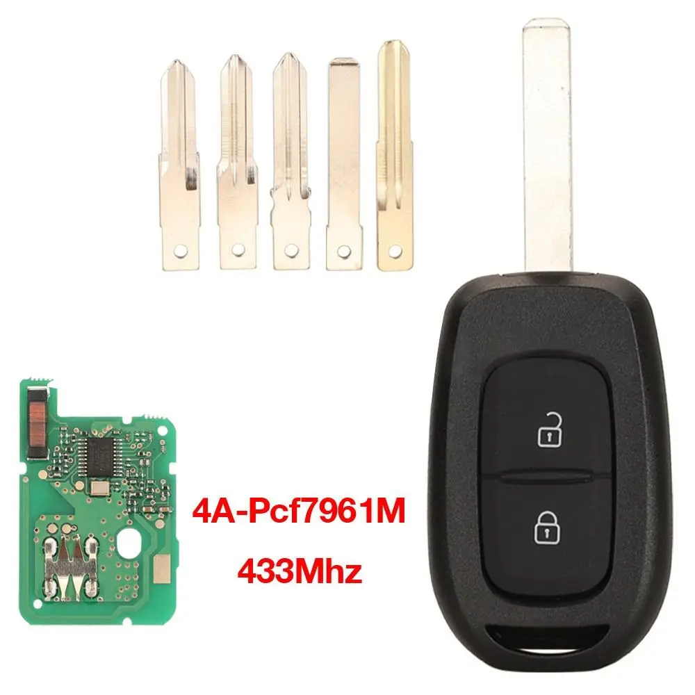 433Mhz Car Remote Key 2 Button 4A Chip Key Shell Smart Control for Renault/Sandero/Dacia/Logan/Lodgy/Dokker/Duster/Trafic yiqixin smart remote car key 2b for renault sandero symbol trafic dacia logan lodgy dokker duster clio4 master3 433mhz pcf7961m