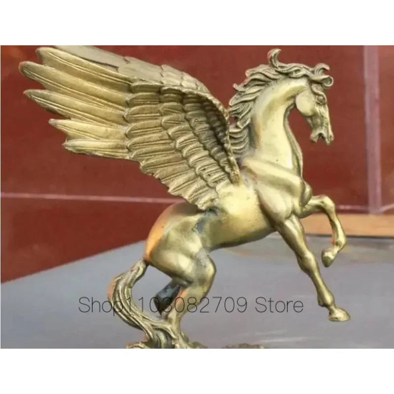 

Copper Statue 6" Folk Old China FengShui Brass Zodiac Year Fly Horse Pegasus Auspicious Statue