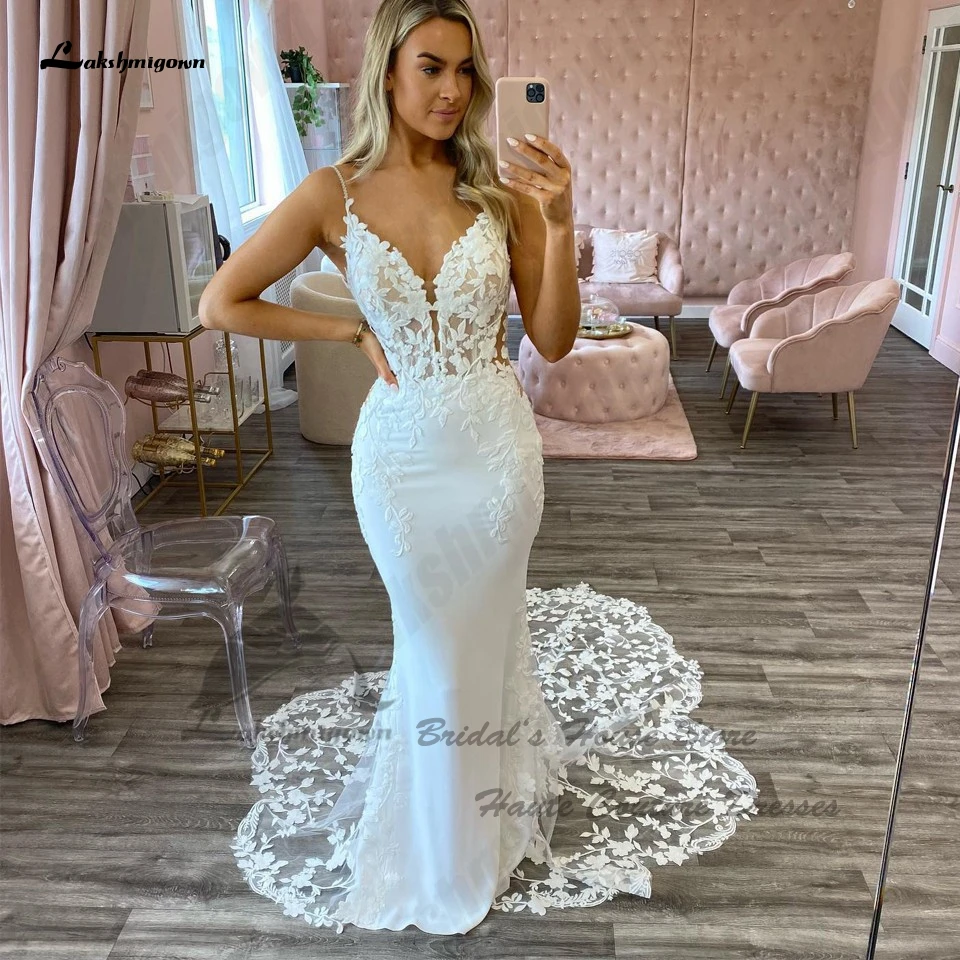 chinese dress ladies Luxury Mermaid Shiny Beads Pearls Wedding Dress