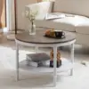 VINGLI 25.6" Dark Walnut White Round Farmhouse Coffee Table, 2-Tier Storage Wood Center Circle Accent Table for Living Room, Bed 5