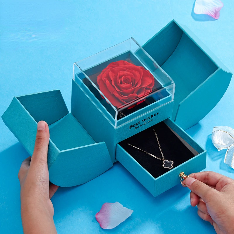 Eternal Rose Jewelry Box Preserved Flower Earrings Necklace Ring Jewelry Display Storage Case Gift box for Girls Women Wedding