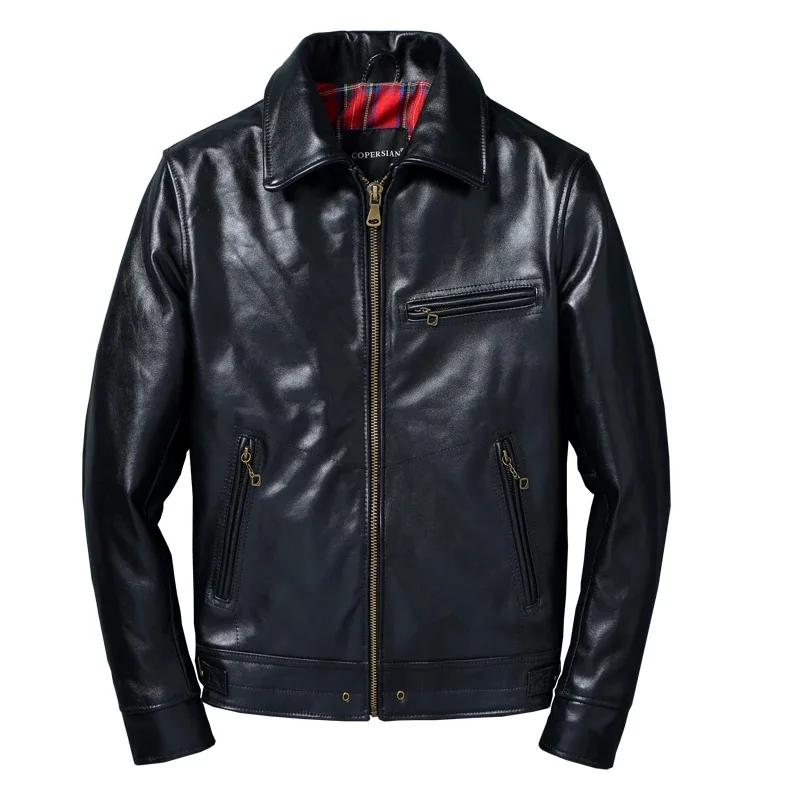 

Мужская летная куртка из натуральной телячьей кожи, осеннее пальто с лацканами из натуральной телячьей кожи