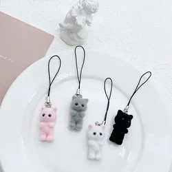 Set of 4 Flocking Fabric 3D Cat Phone Charms - Cute Animal Keychain and Lanyard Accessories (4pcs)