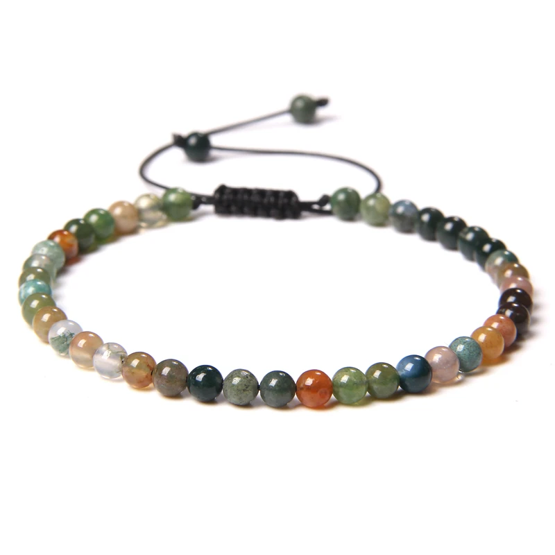 4MM Naturstein geflochtenes Armband Kleines Steinperlenarmband Verstellbarer Quarz Achate Armreif Mineral Schmuck Geschenk für Frauen Männer – Detail 19