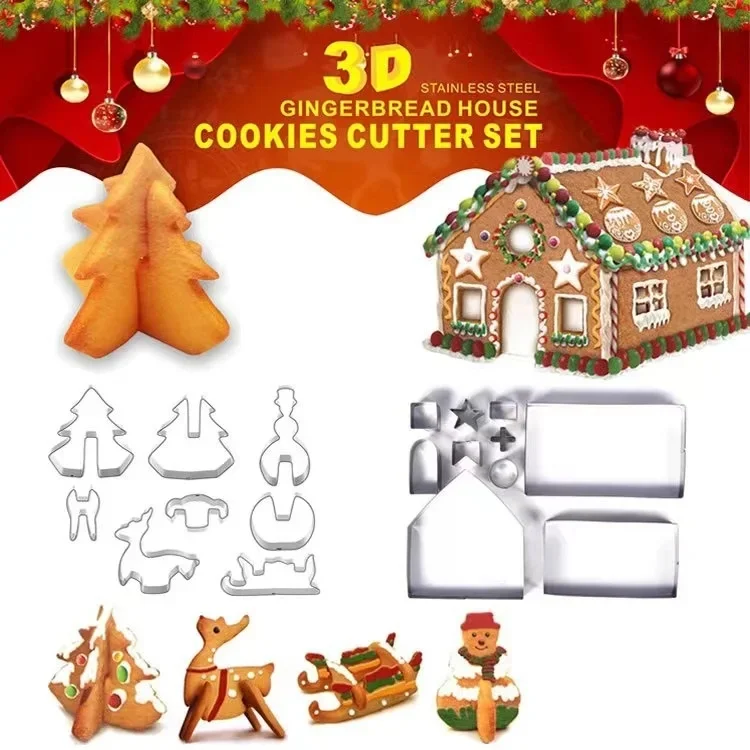 8/10/18/pcs Christmas Gingerbread House Cookie Cutter Set Stainless Steel Baking Mold Xmas Biscuit Party Decorations Supplies cookie cutter