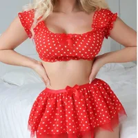 Ensemble de Lingerie Tutu Sexy à pois pour femmes, ensemble deux pièces de grande valeur, à la mode et exquis, fente à épaules dénudées 3