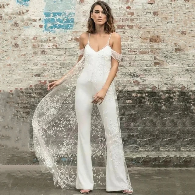 Lace Wedding Pant Suits For Brides Sweetheart Applique Sleeveless Sexy  Wedding Jumpsuits Women Ivory Long Elegant Formal Dress - AliExpress