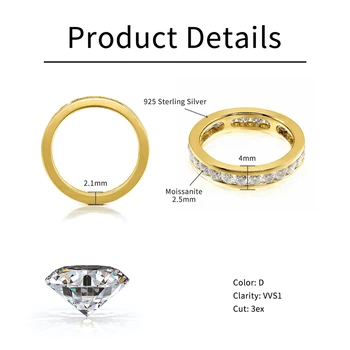 Real S925 Silver Groove Inlaid with D VVS1 Round Moissanite Ring for Women Fashion Wedding Ring with GRA Eternity Band 3