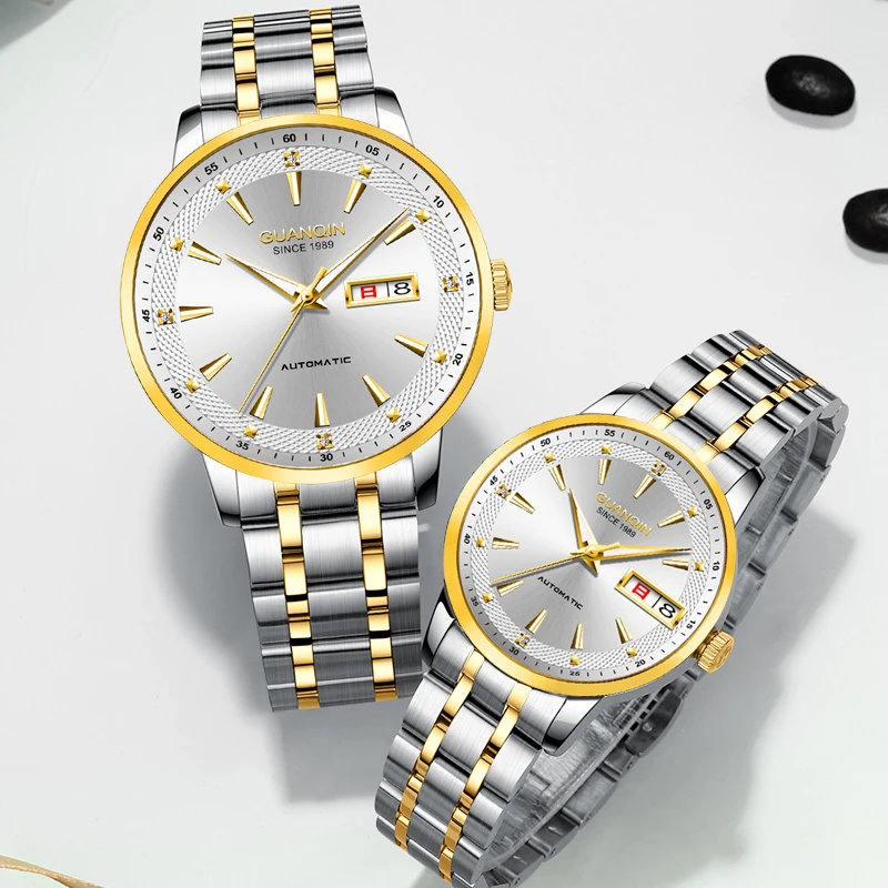 Guanqin tungsten steel watch, couple's fully automatic mechanical watch, men's waterproof fashion, business trend watch