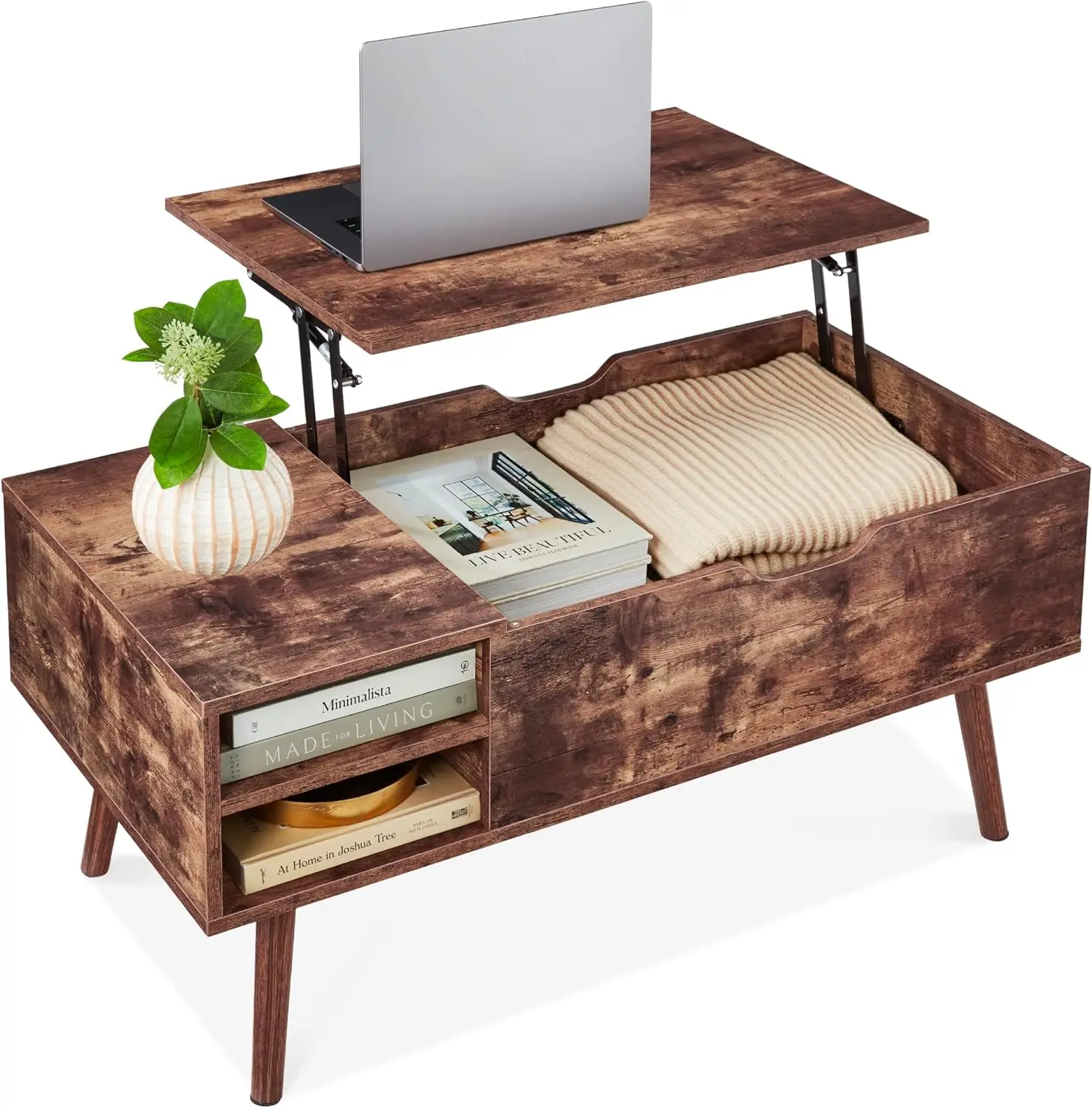 Best Choice Products Lift Top Coffee Table, Wooden Mid-Century Modern Multifunctional Accent Table for Living Room w/Hidden