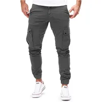 Street Elastic Jeans Men Denim Cargo Pants Wash Solid Color Multi Pockets Casual Mid Waist Trousers Slim Fit Daily Wear Joggers