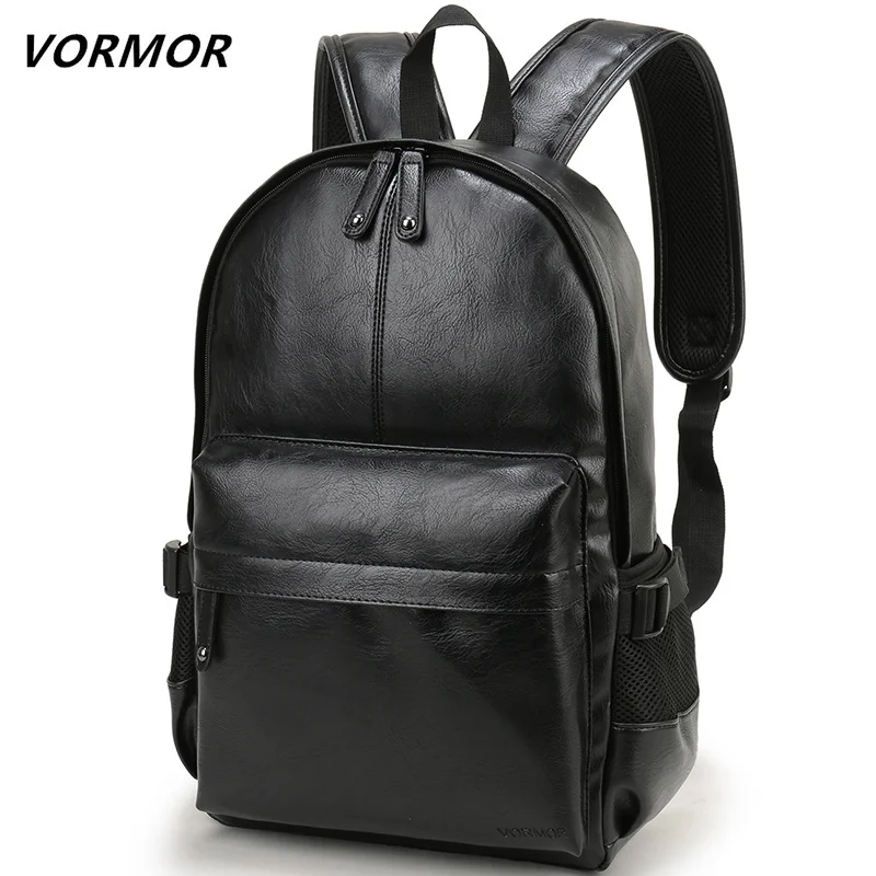 

VORMOR Brand Men Backpack Leather School Backpack Bag Waterproof Travel Bag Casual Leather Book Bag Male