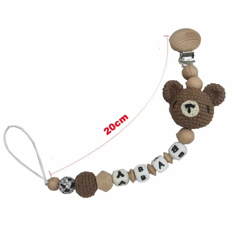 Baby Rattle Crochet Bear Teether Rattle With Bells Pacifier Chain Newborn Montessori Educational Toy Wooden Rings Baby Toys 6