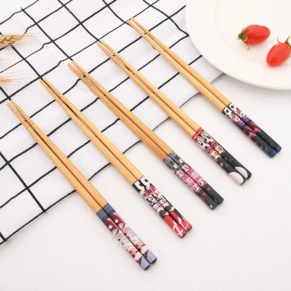 Multicolor Non-Slip Bamboo Chopsticks Set - 5 Pairs of Japanese Natural Wood Sushi Tableware
