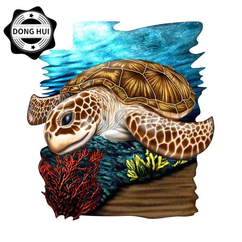

Sea Turtle with Fish Car Sticker Mug Guitar Laptop Camper Motocross Skateboard Suitcase Decal