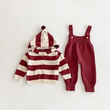 Autumn New Baby Clothing Set Infant Boys Knit Cardigans And Solid Cardigans 2PCs Sweater Suit 1