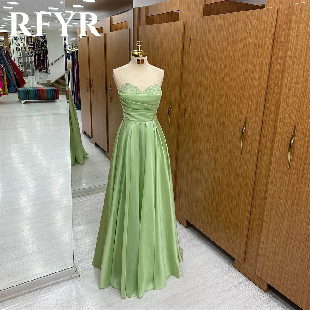 

RFYR Sage Green Evening Dresses Sweetheart Charming Prom Dress Beach Beading Party Dresses with Sequin Pleat vestidos de noche