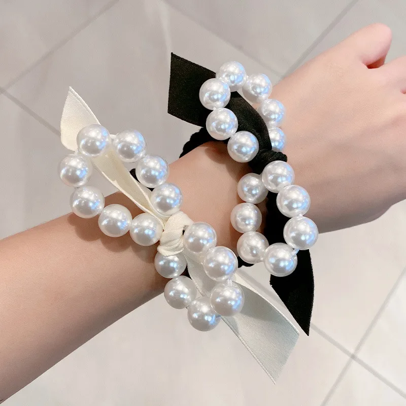 

2023 Fashion Women's Big Pearl Hair Band Korean Hair Band Tight Girl's Ponytail Bracket Rubber Band Hair Ornament
