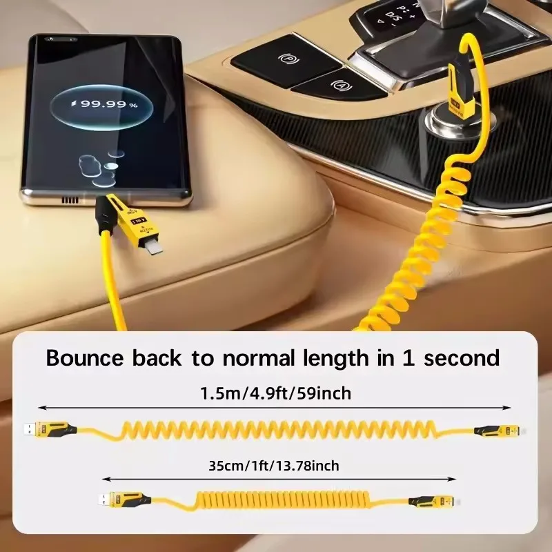 2개입 4 in 1 65W 스프링 숏 데이터 케이블 6A USB 타입 C 스프링 텔레스코픽 퀵 충전 케이블 스프링 USB 케이블 아이폰 15 14 13 12용