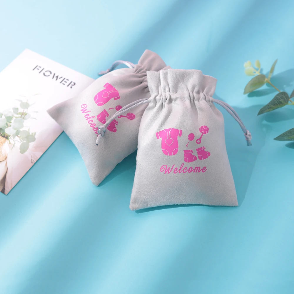 50 Stück Flanell-Schmuckbeutel mit individuellem Logo, Samtbeutel mit Kordelzug für Armbänder, Ringe, Ohrringe und Ohrstecker – ideal als Baby-Geburtstagsgeschenk – Detail 7