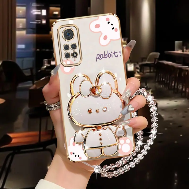 Diamond Wrist Strap Rabbit Phone Holder Case with Stand Cover