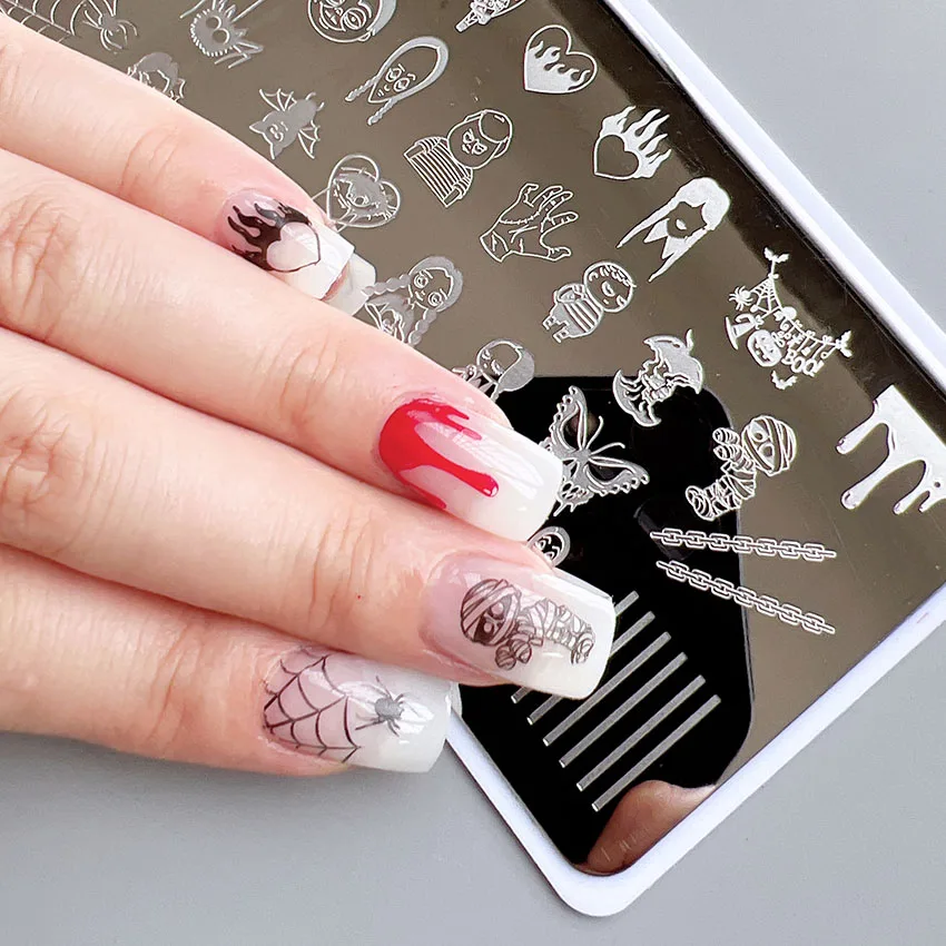 XMQ Steel Nail Art Stamping Plates Template Image Plate Halloween Nais Printing Tools 6*12cm 2