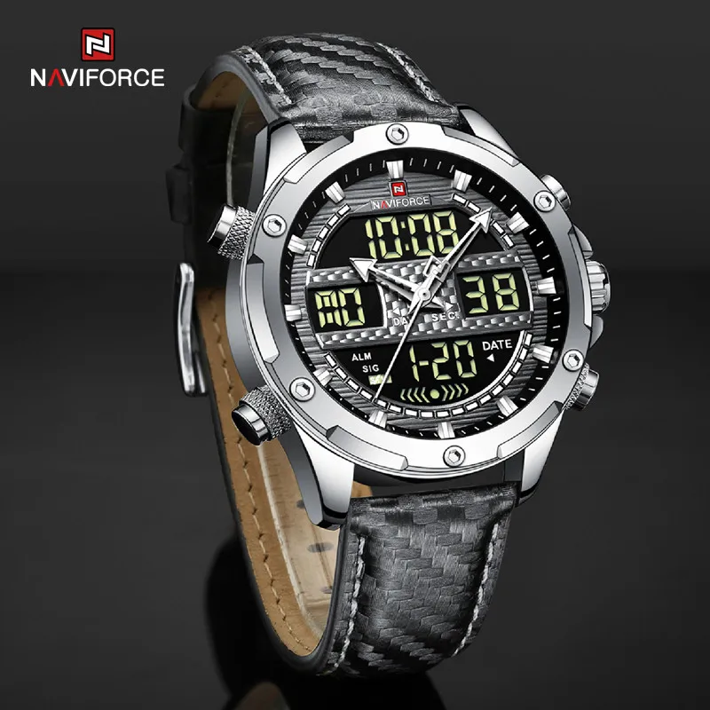 

Men‘s Watch NAVIFORCE New Luxury Luminous Dual Display Waterproof Male Fashion Wristwatches Leather Clock Relogio Masculino