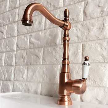 ดาดฟ้าติดตั้งโบราณสีแดงทองแดงเดี่ยวก๊อกน้ําห้องครัวหมุนอ่างล้างหน้าก๊อกน้ําอ่างล้างจาน tnf418 2