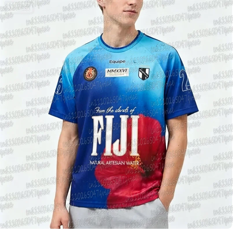 SS26 Farbverlauf-Druck Fußballtrikot-Set Fiji Mineral Water Drop Floral Locker Sitzendes T-Shirt Kurzarm Atmungsaktiv Familien-Set