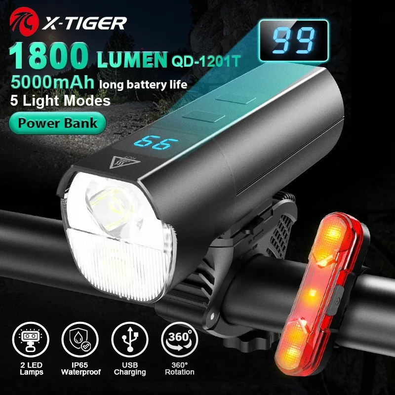 Lampu Sepeda X-TIGER Lampu Depan 1800 Lumen Lampu Depan Setang
