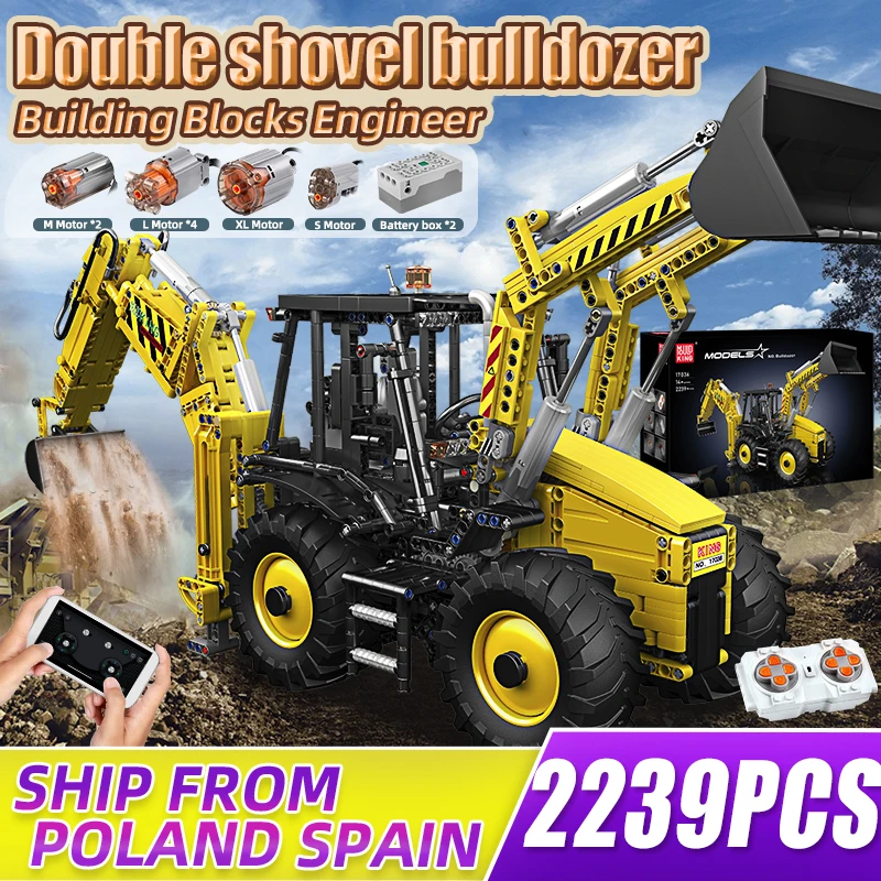 Double-Headed Bulldozer Mould King 17036 backhoe loader