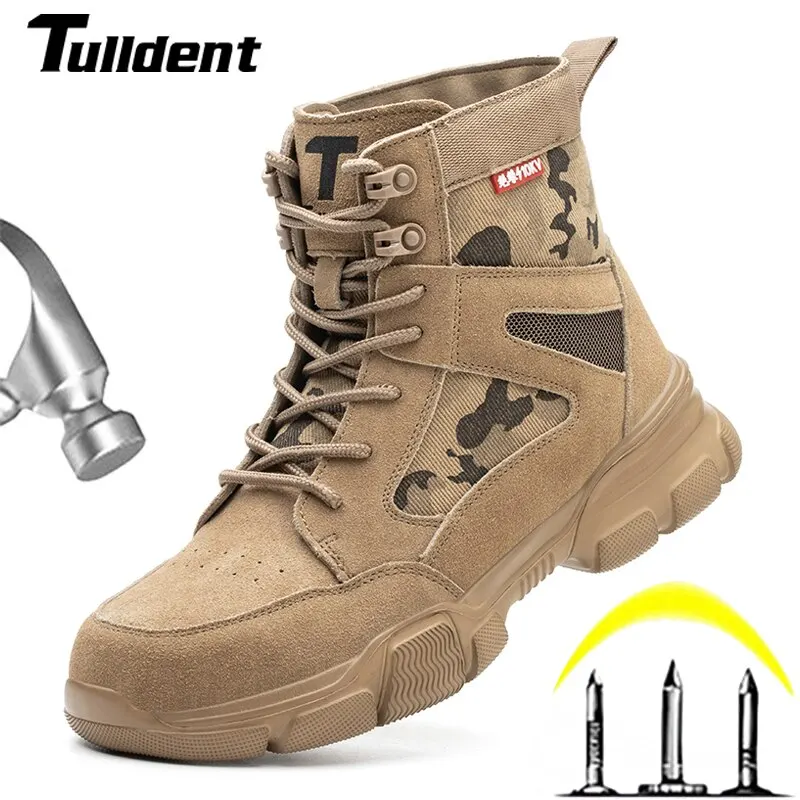 Outdoor Men Work Boots Safety Shoes Anti-puncture Safety Boot Work Steel Toe Shoes Indestructible Desert Combat Boots Protective