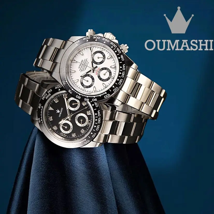 New VK63 Watch OUMASHI-DTN Series Top Men's luxurious Panda Dial Quartz Sapphire Glass 316L Stainless Steel Waterproof Watch