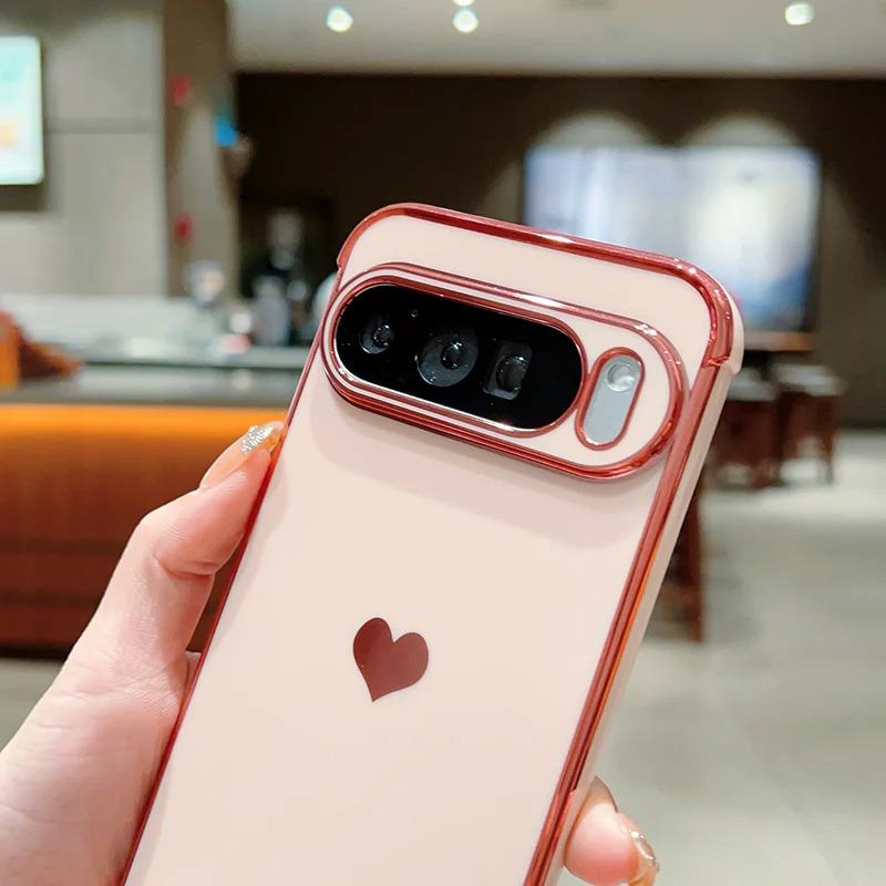 Shockproof Luxury Love Heart Silicone Soft TPU Case with Electroplate Bumper