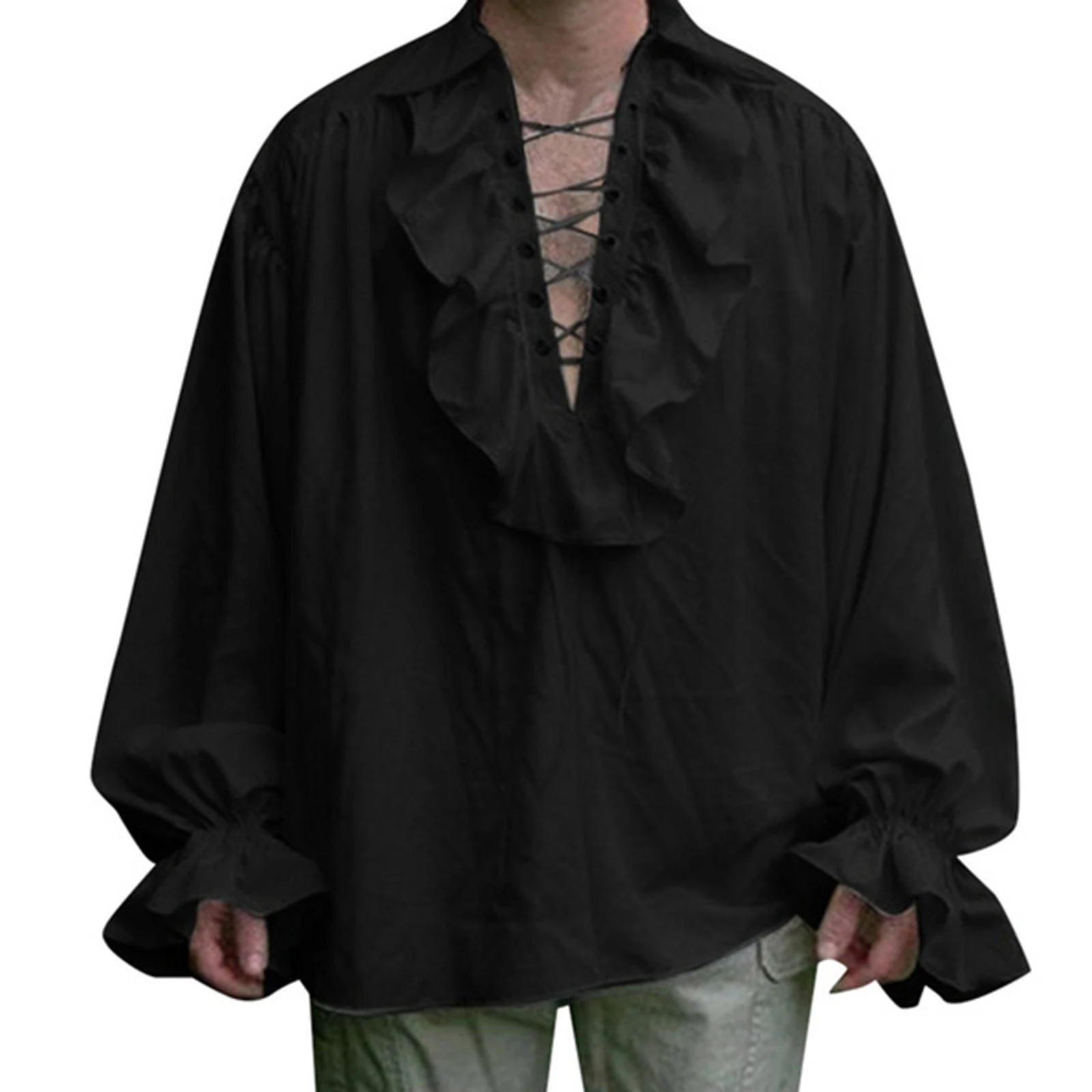 Mens Felújulás Viselet ruffled stv Ruhaujj csipkével Felfelé Középkori steampunk Tengeri rabló Ing cosplay princ drátem színpadon Viselet tops