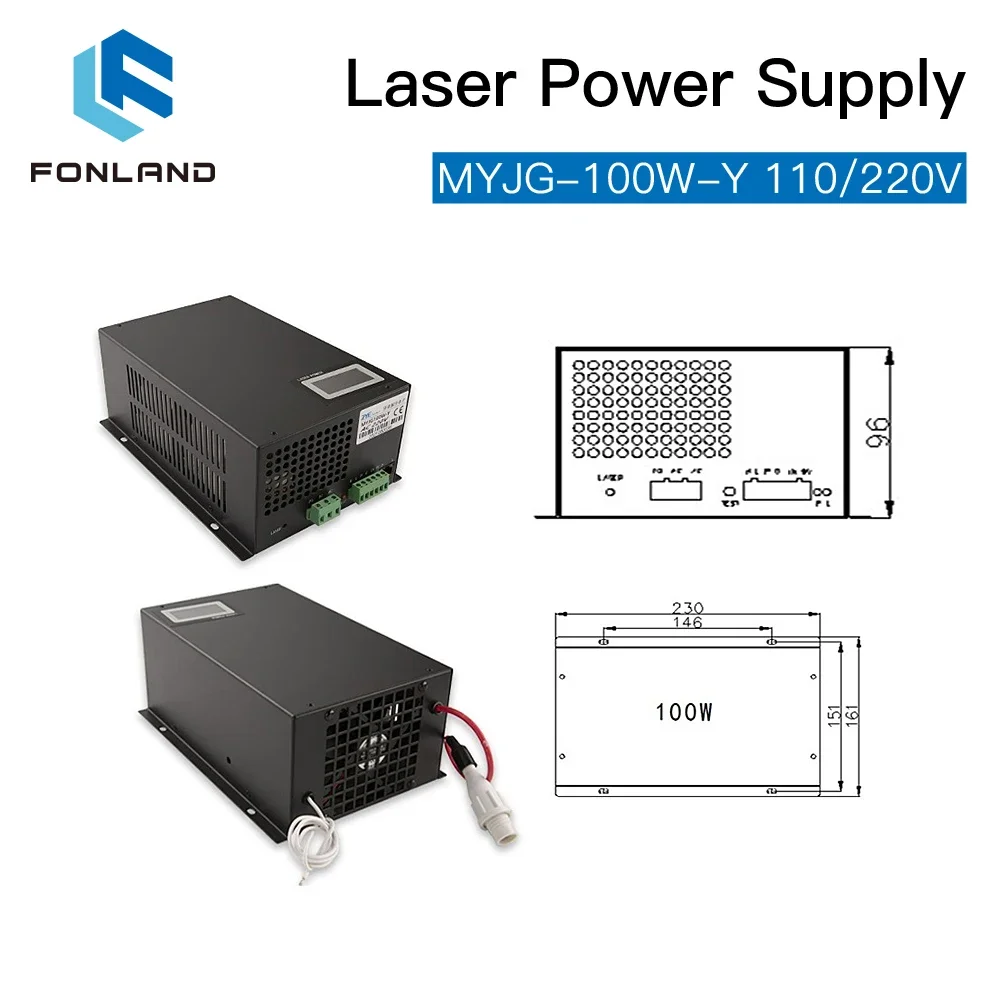 FONLAND MYJG-100W CO2 Laser Power Supply for Reci W2 T2 EFR Yongli CDWJ CO2 Laser Tube Engraving Cutting Machine With Display — view 5