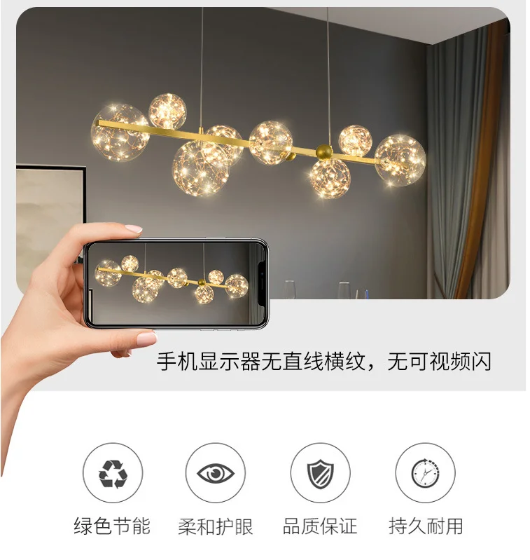 Description Picture 4 of itemModen Nordic Creative Star Chandelier Iron Glass ball Pendant Lamp Restaurant Bedroom Living room Indoor Decor Hotel Lighting