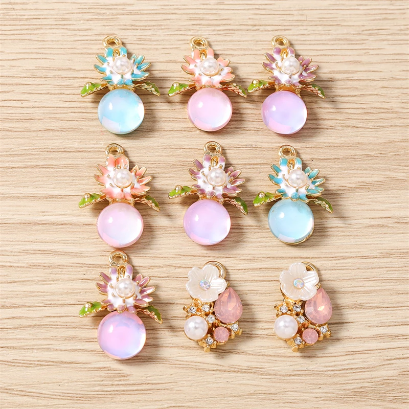 10 Stück süße Emaille-Marienkäfer-Blumen-Charms-Anhänger für Halsketten, Ohrringe, Armbänder, DIY, handgefertigtes Kunsthandwerk, Schmuckherstellung, Zubehör
