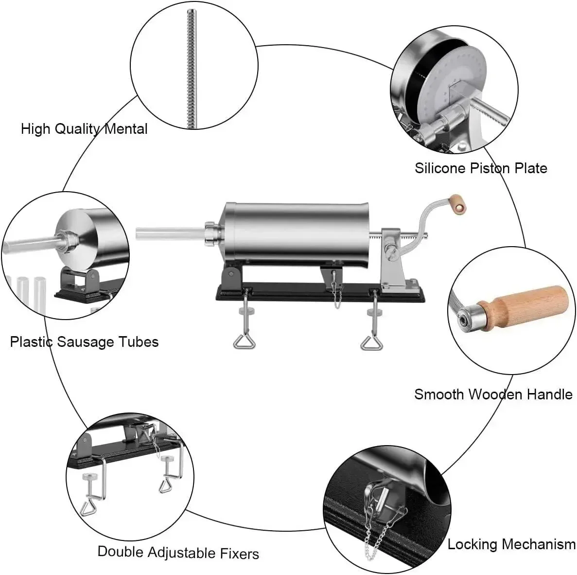 BYMAOCAR Fleischwurst-Abfüllmaschine, 3 l, 4 Edelstahlrohre, manuelle Wurstschiebermaschine, professionell für die Küche – Detail 1