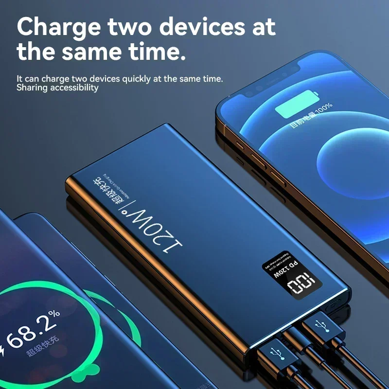 50000mAh Power Bank 120W Super Fast Charging 100% Sufficient Capacity Portable Battery Charger Digital Display For iPhone Xiaomi