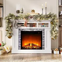 Electric Fireplace Mantel, LED Faux Fireplace Heater with Remote Control & Adjustable Flame, TV Console Table 1