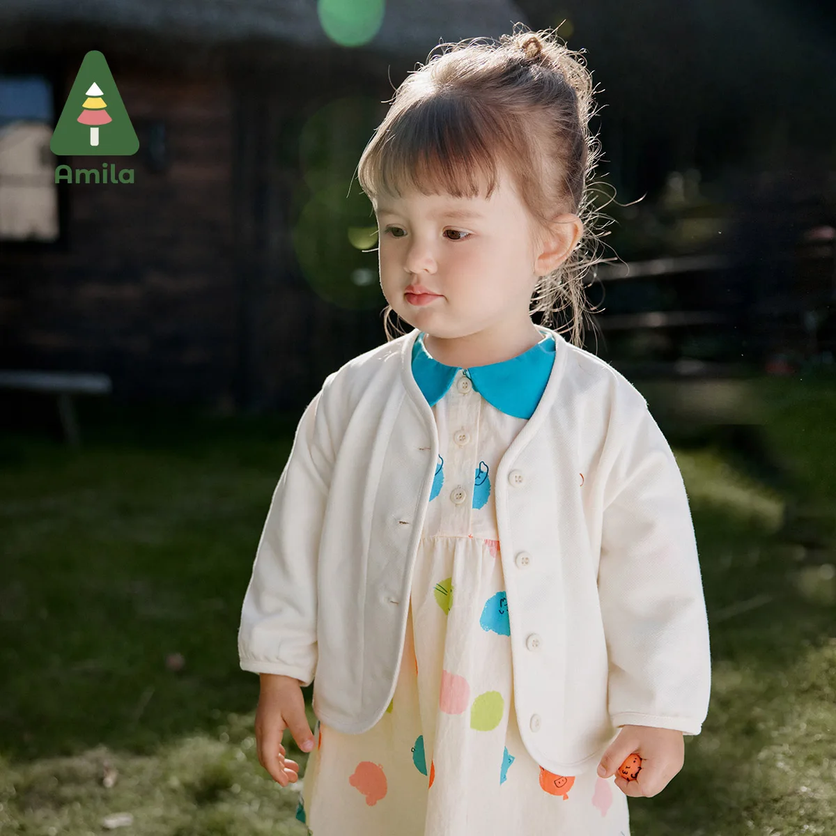 Amila Spring New Boys & Girls Solid Color Cardigan Cartoon Embroidery and Print High Quality Simple Casual Coat
