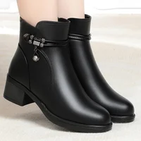 New Women's Boots Fashion Soft Leather Ankle Short Boot Wool Plush Platform Snow Boots for Women Winter Cotton Shoes - Image 3