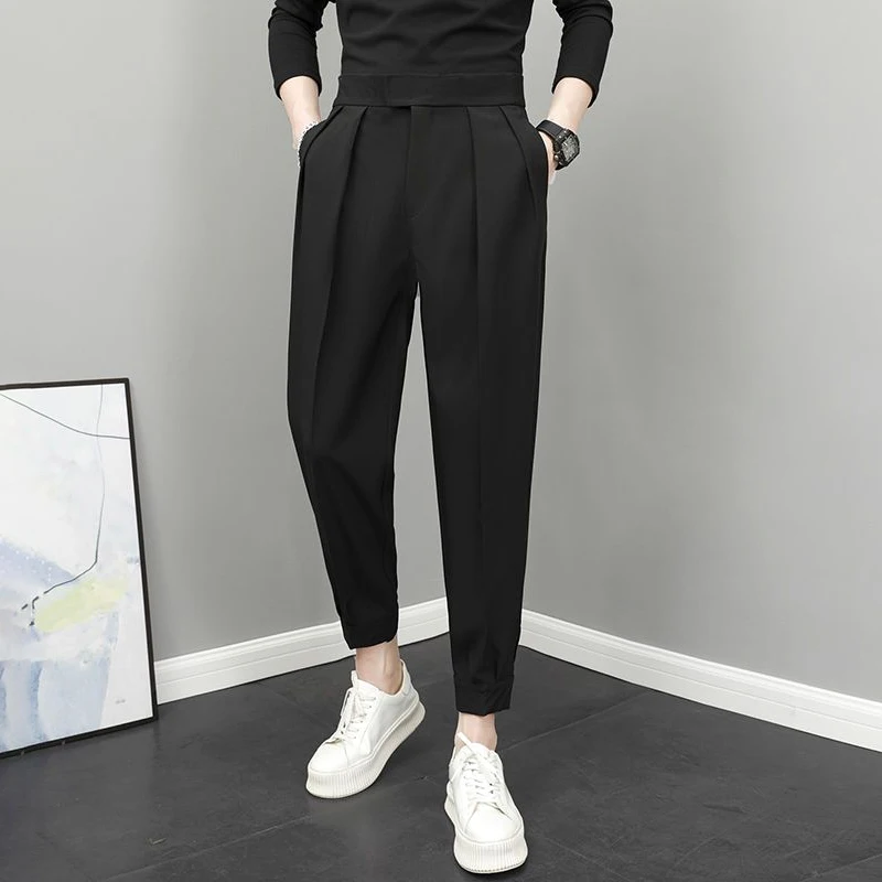 Pantalon Classique Taille Haute Plissé Élégant